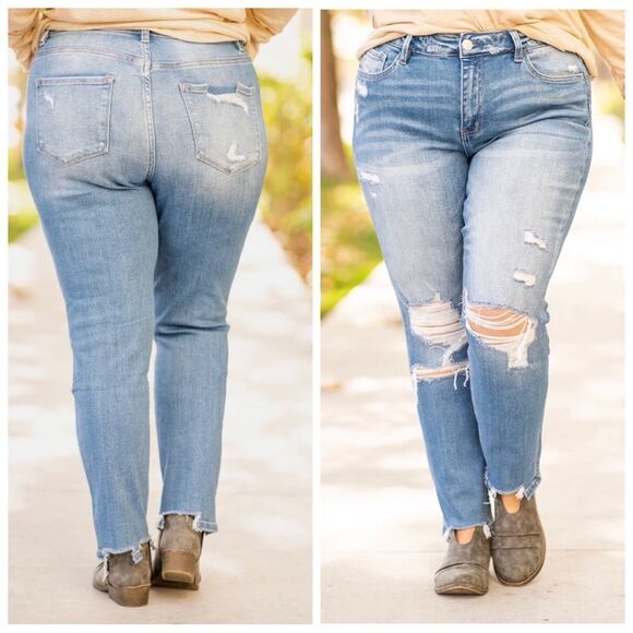 Vervet ladies Plus Size Midrise Skinny Jeans Heirloom Distressed Wash V2301-P - Picture 2 of 7